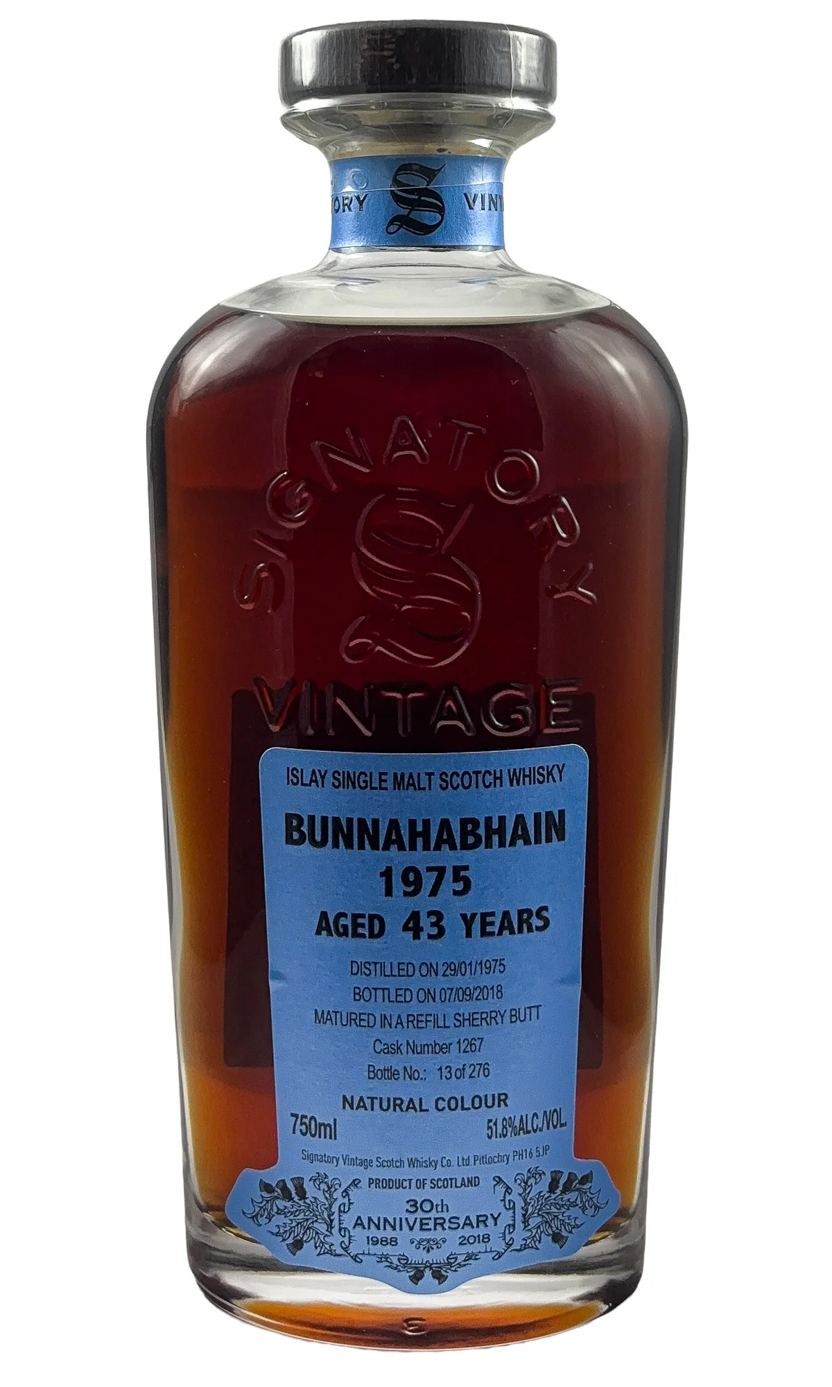 Bunnahabhain (Signatory Vintage), Islay Single Malt Scotch Whisky 43 Year Old 30th Anniversary, 1975
