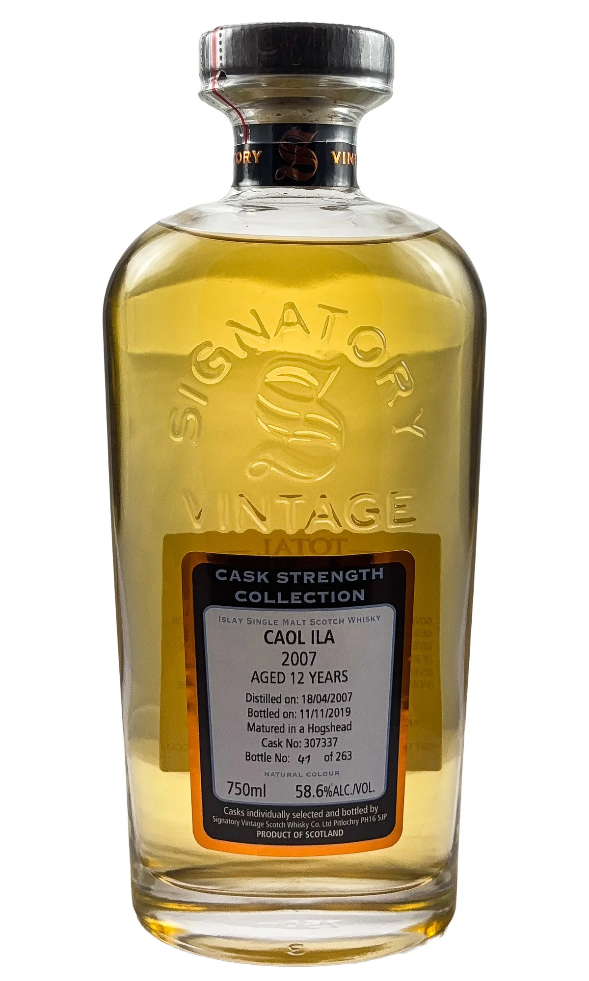 Caol Ila (Signatory Vintage), Islay Single Malt Scotch Whisky 12 Year Old Cask Strength, 2007